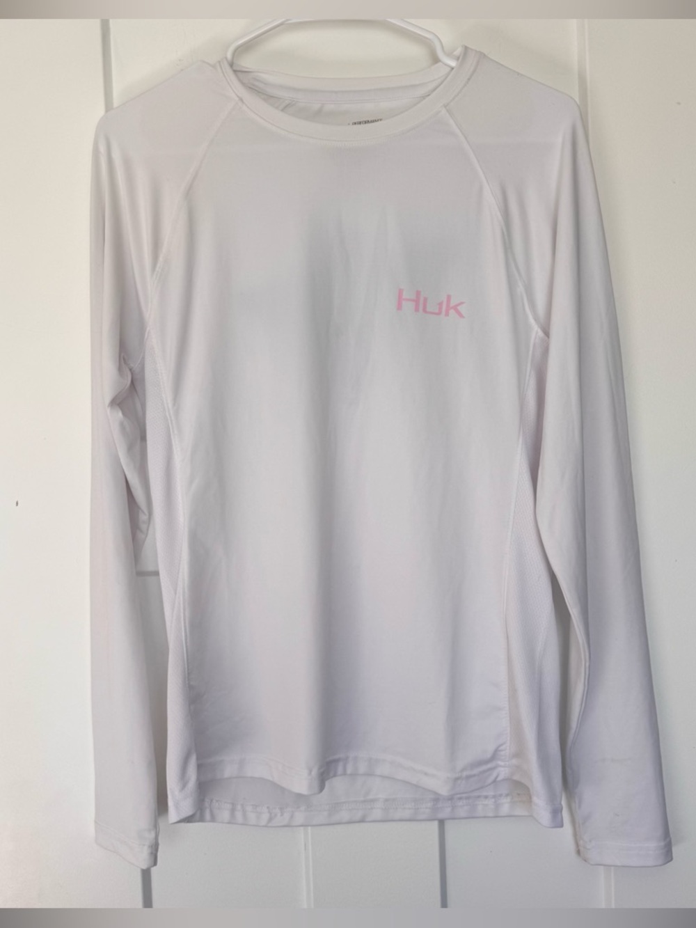 Huk White Performance Long Sleeve Shirt with Subtle Black Logo